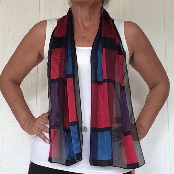 ACCESSORY STREET WINDOWPANE MULTI COLORED SILK NECK OR HAIR SCARF - Picture 2 of 10